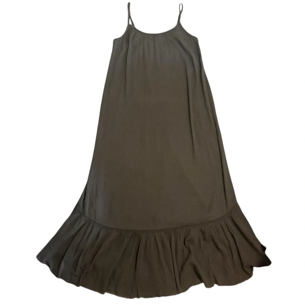 Aerie Summer Maxi Dress Tier Ruffle Hem Spaghetti Straps Gray Womens Size Medium - Picture 4 of 11